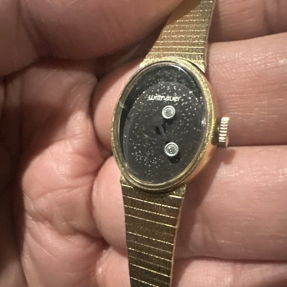 Works VTG WITTNAUER Ladies Watch Wind Up Diamond Galaxy Dial -GF Band- Rare 17mm